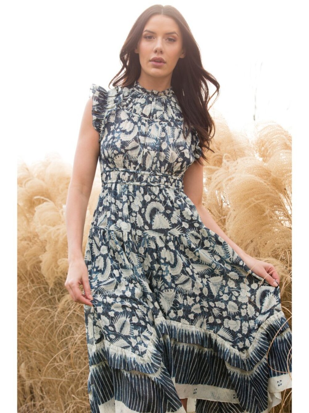 Ulla Johnson indigo batik floral Amalia midi dress